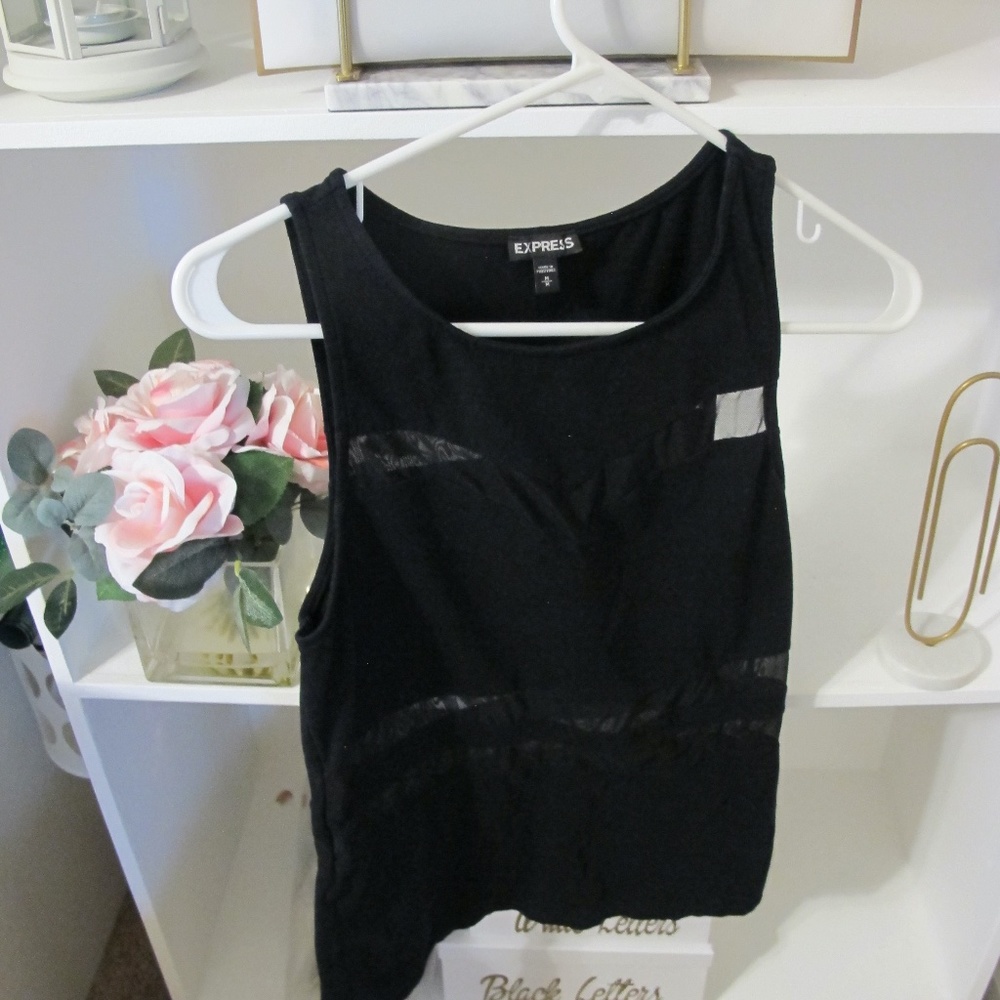 Women's Express Sleeveless Mesh Shirt Chic Date night Top Size : M Black EUC - Picture 4 of 7